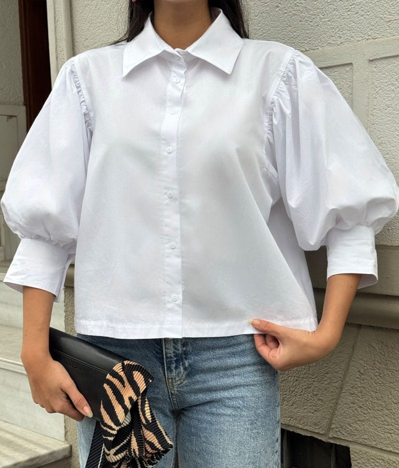 Balloon sleeve white shirt boutique