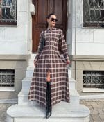 Plaid Shirt Dress ankle length front view