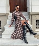 Women plaid button-front maxi shirt dress