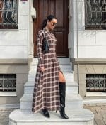 Checkered long shirt dress wholesale boutique