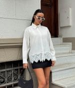 Oversized poplin shirt with lace trim