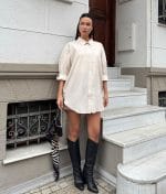 1168-Relaxed Fit Longline Shirt Dress-Cream-3 Relaxed fit long shirt dress wholesale