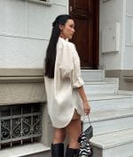 1168-Relaxed Fit Longline Shirt Dress-Cream-5 Loose fit women shirt dress