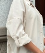 1168-Relaxed Fit Longline Shirt Dress-Cream-6 Loose fit women shirt