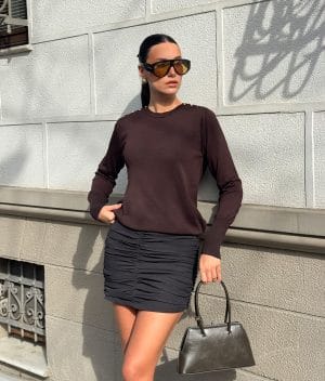 Women minimal knit top with shoulder button detail