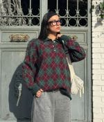 Argyle Polo Knit Sweater front view diamond pattern
