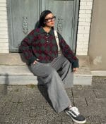 Women argyle knit sweater with polo collar
