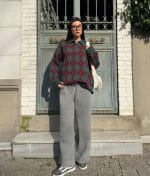 Diamond pattern knit pullover wholesale women fashion