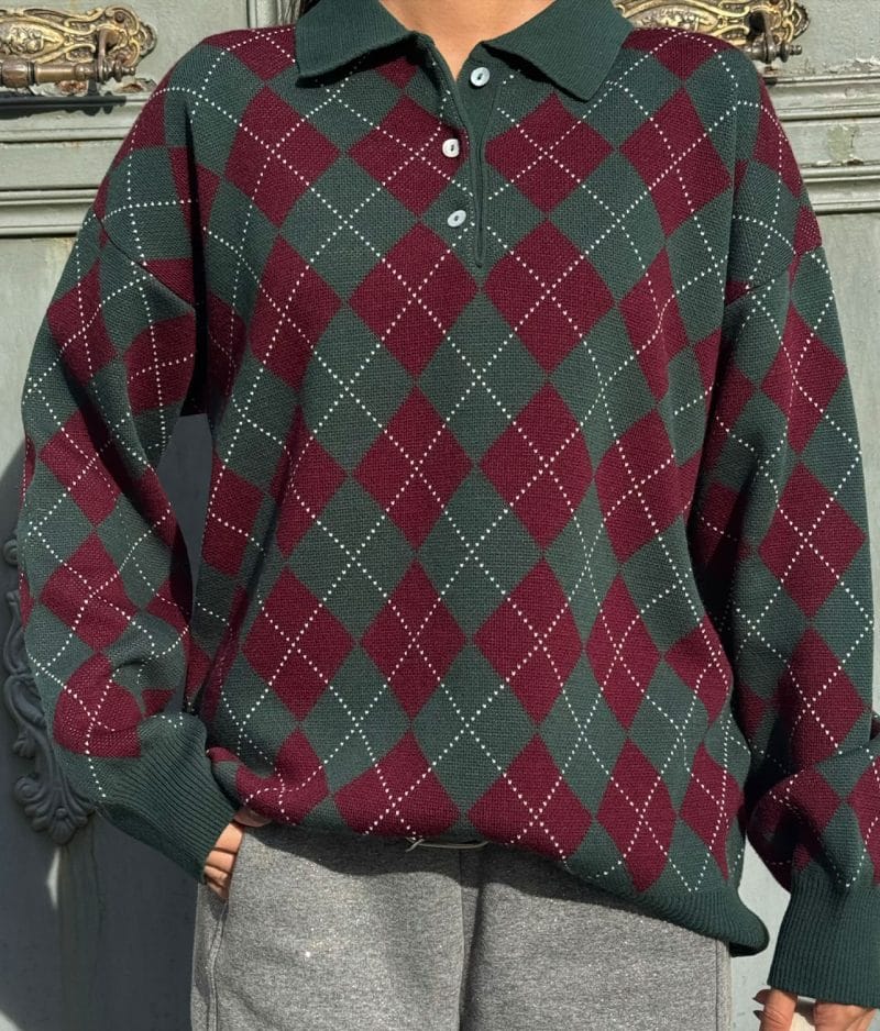 Vintage style argyle knit sweater boutique collection