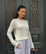 6584-Slim Fit Cable Knit Sweater-Off White-1 Slim Fit Cable Sweater front view