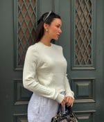 6584-Slim Fit Cable Knit Sweater-Off White-2 Cable knit slim fit women sweater