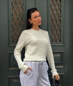 6584-Slim Fit Cable Knit Sweater-Off White-3 Fitted cable knit sweater wholesale