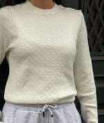 6584-Slim Fit Cable Knit Sweater-Off White-4 Crew neck cable knit top boutique