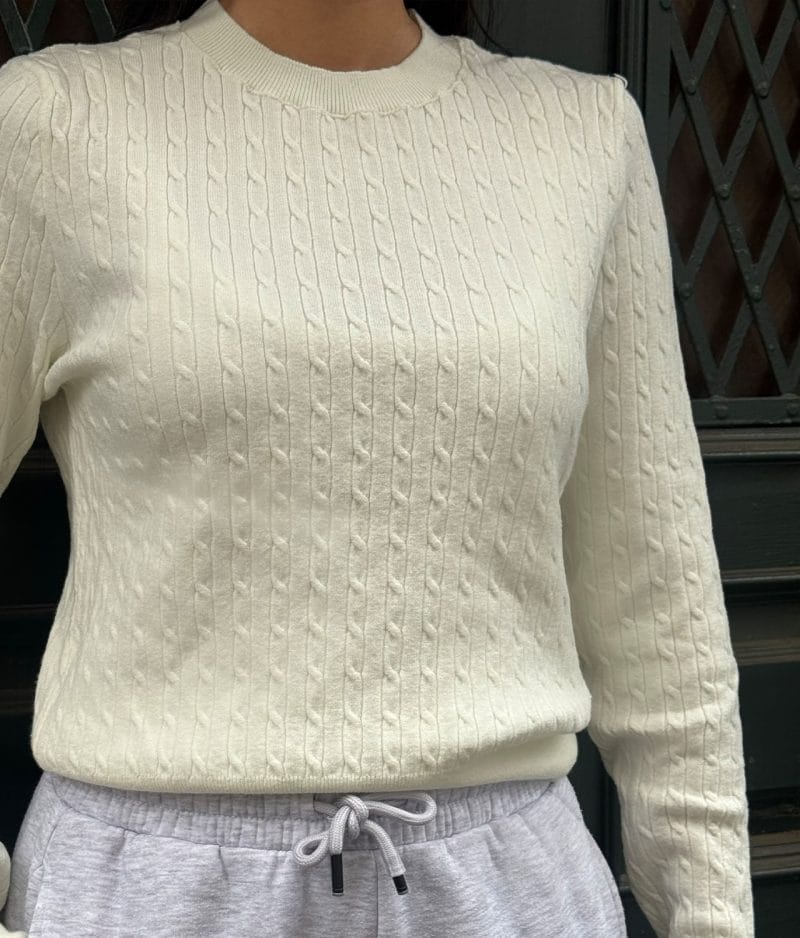 Crew neck cable knit top boutique