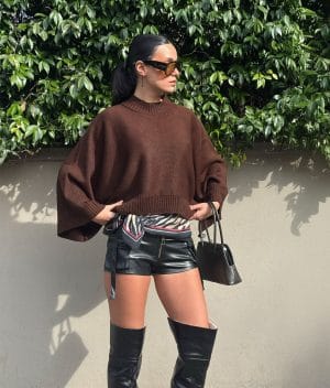 Mock Neck Knit Sweater batwing sleeve front view
