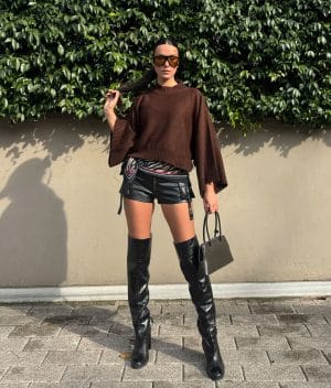 Women batwing sleeve mock neck knit sweater