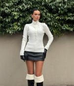 7223-Ribbed Button-Front Mock Neck Knit Top-White-1 Ribbed Button-Front Mock Neck Knit Top front view