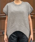 75203-Wool Blend Waistcoat with Shoulder Pleat Detail-Grey-6 Minimal wool blend knit vest layering piece