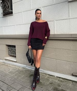 Women batwing sleeve knit sweater boat neckline