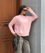 Ribbed Crew Neck Sweater front view women knitwear