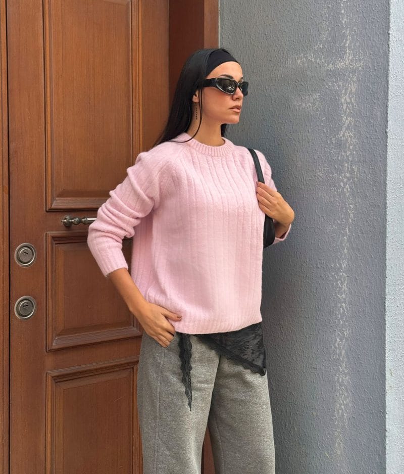 Women ribbed crew neck pullover relaxed fit