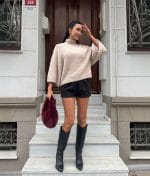 75206-Soft Beige Mock Neck Knit Sweater-Beige-2 Soft textured mock neck sweater