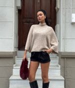 75206-Soft Beige Mock Neck Knit Sweater-Beige-3 Women mock neck knit sweater wholesale