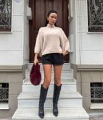 75206-Soft Beige Mock Neck Knit Sweater-Beige-4 Relaxed fit knit pullover boutique