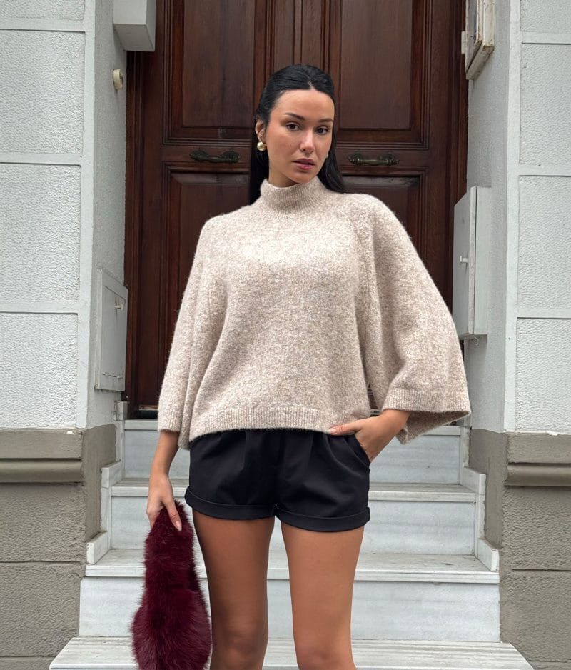 High neck knit sweater minimalist style