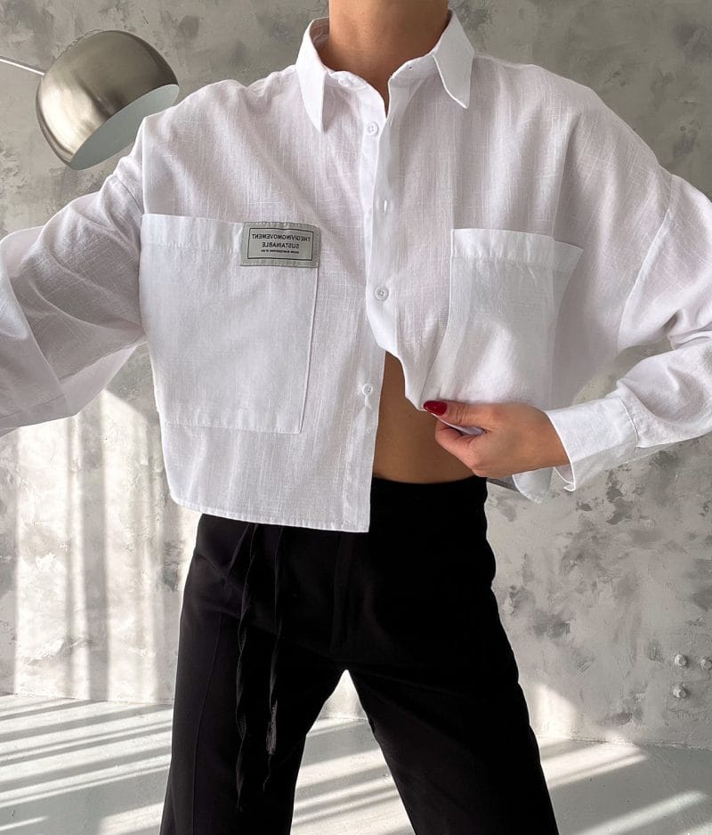 breathable linen long sleeve crop shirt detail