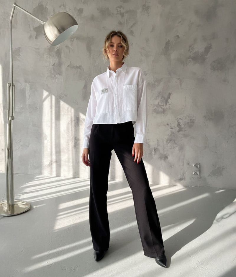 minimal linen crop shirt long sleeve trendy look