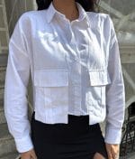 1115-Linen Button-Up Shirt with Front Pockets-White-2 linen shirt button up style pocket detail front