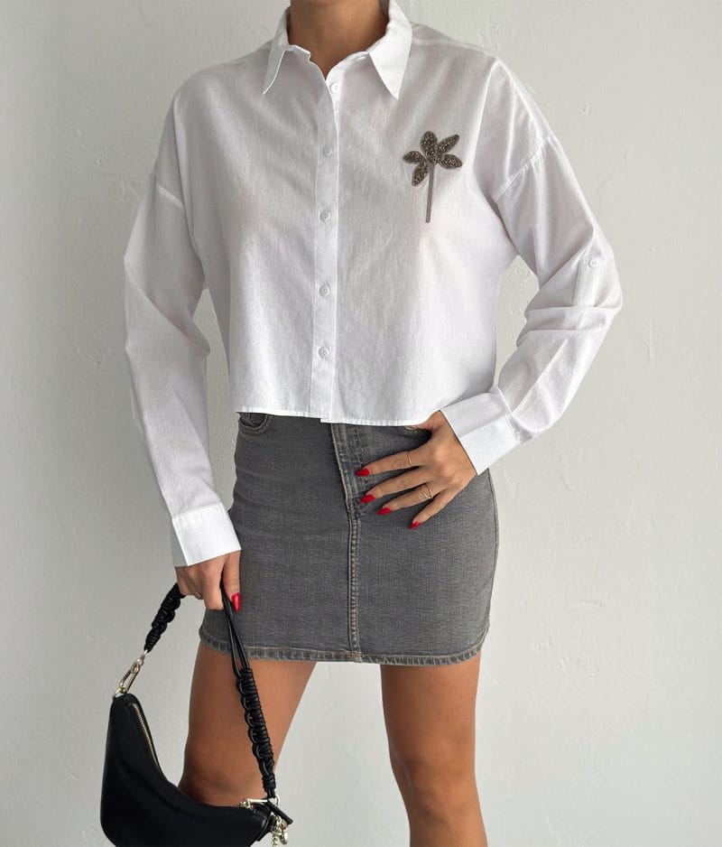 lightweight cropped cotton shirt palm design