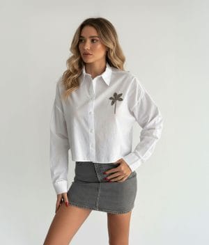 breathable cotton crop shirt embellished front detail