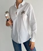 cotton shirt with palm embellishment detail
