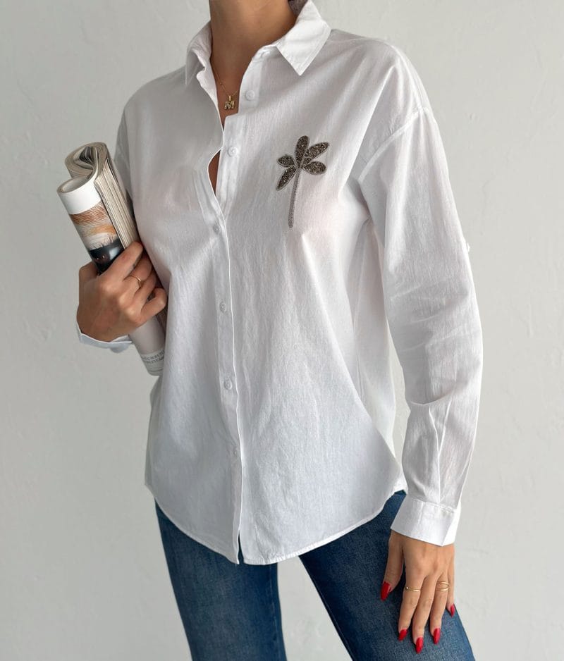 cotton shirt with palm embellishment detail