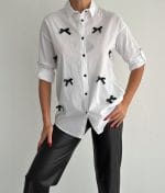 breathable cotton button up shirt bow accent