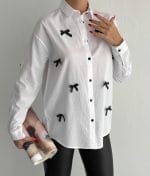 lightweight cotton shirt bow detail front