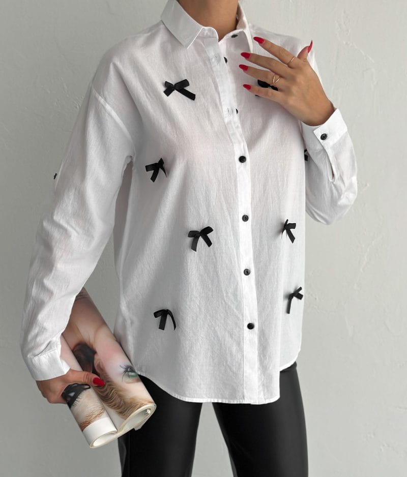 lightweight cotton shirt bow detail front