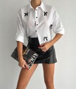 cropped cotton shirt with bow detail button up style