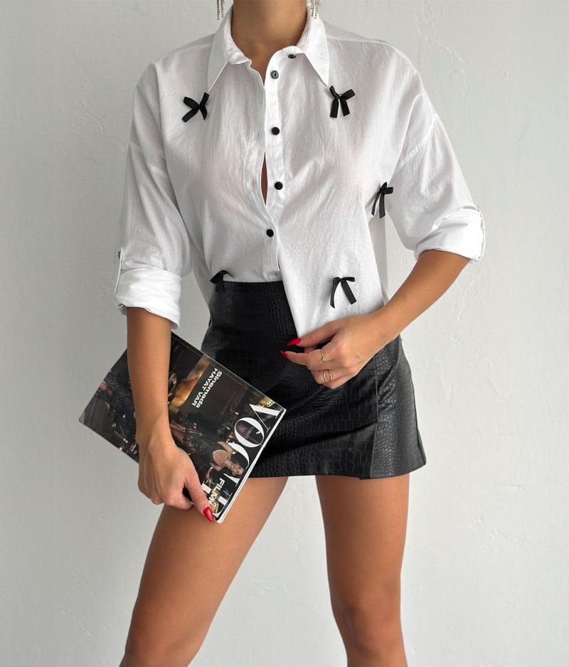 cropped cotton shirt with bow detail button up style