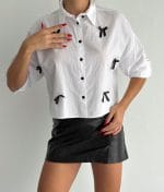 lightweight cropped cotton shirt bow detail design