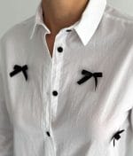 breathable cotton crop shirt bow detail front