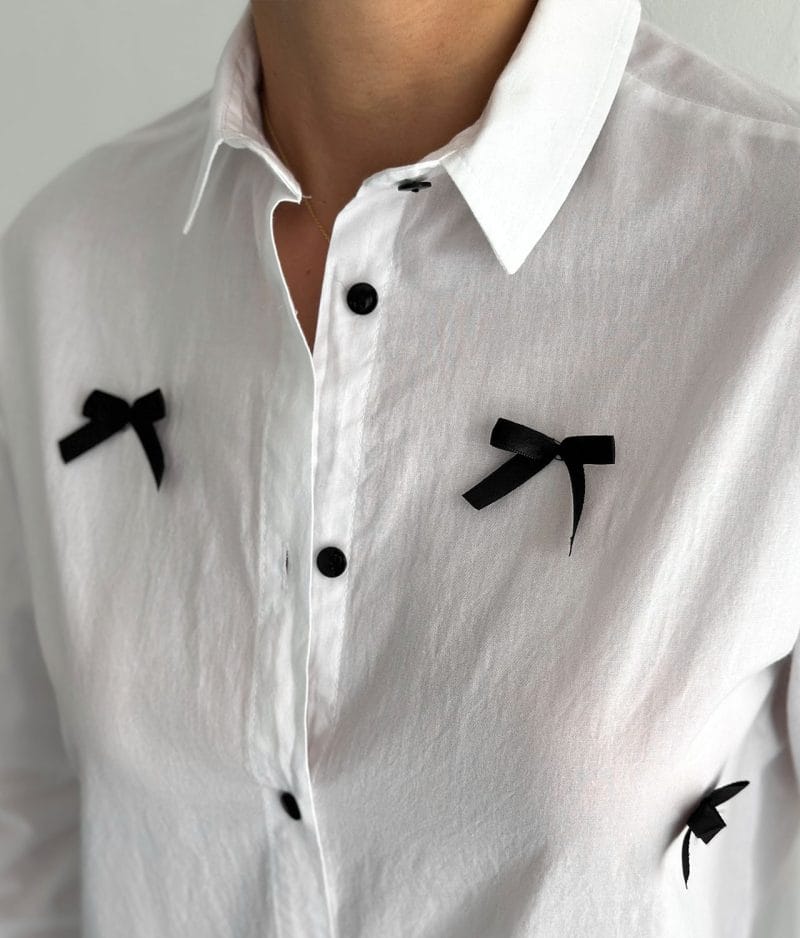 breathable cotton crop shirt bow detail front