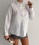 breathable cotton button up shirt crystal detail