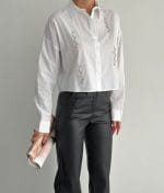 cropped cotton shirt with crystal vine embellishment