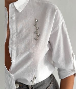breathable cotton crop shirt crystal detail front