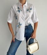 cotton shirt with 3D floral appliqué design