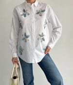 breathable cotton shirt 3D floral front detail