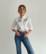 cotton shirt with 3D floral appliqué
